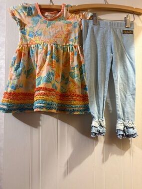 Matilda Jane Butterfly Print Dress with Light Blue Ruffle Leggings